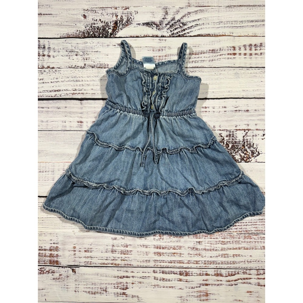 Vintage Old Navy Baby Girls Denim Tiered Ruffle Sundress Blue 12-18 Months